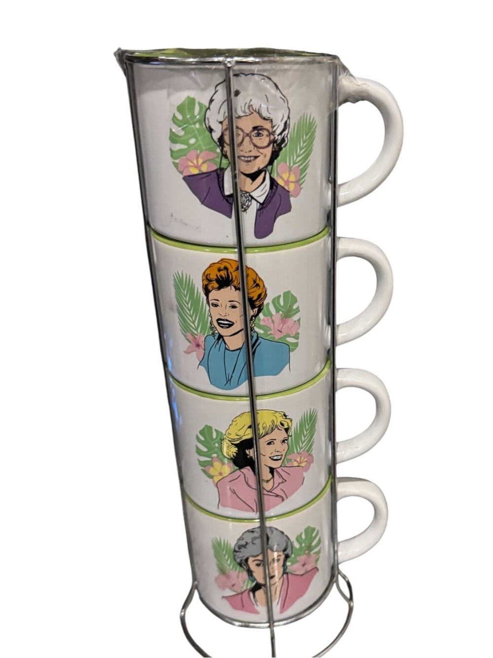 Golden Girls Stackable White Ceramic Mugs with Retro Portrait Design Set of 4